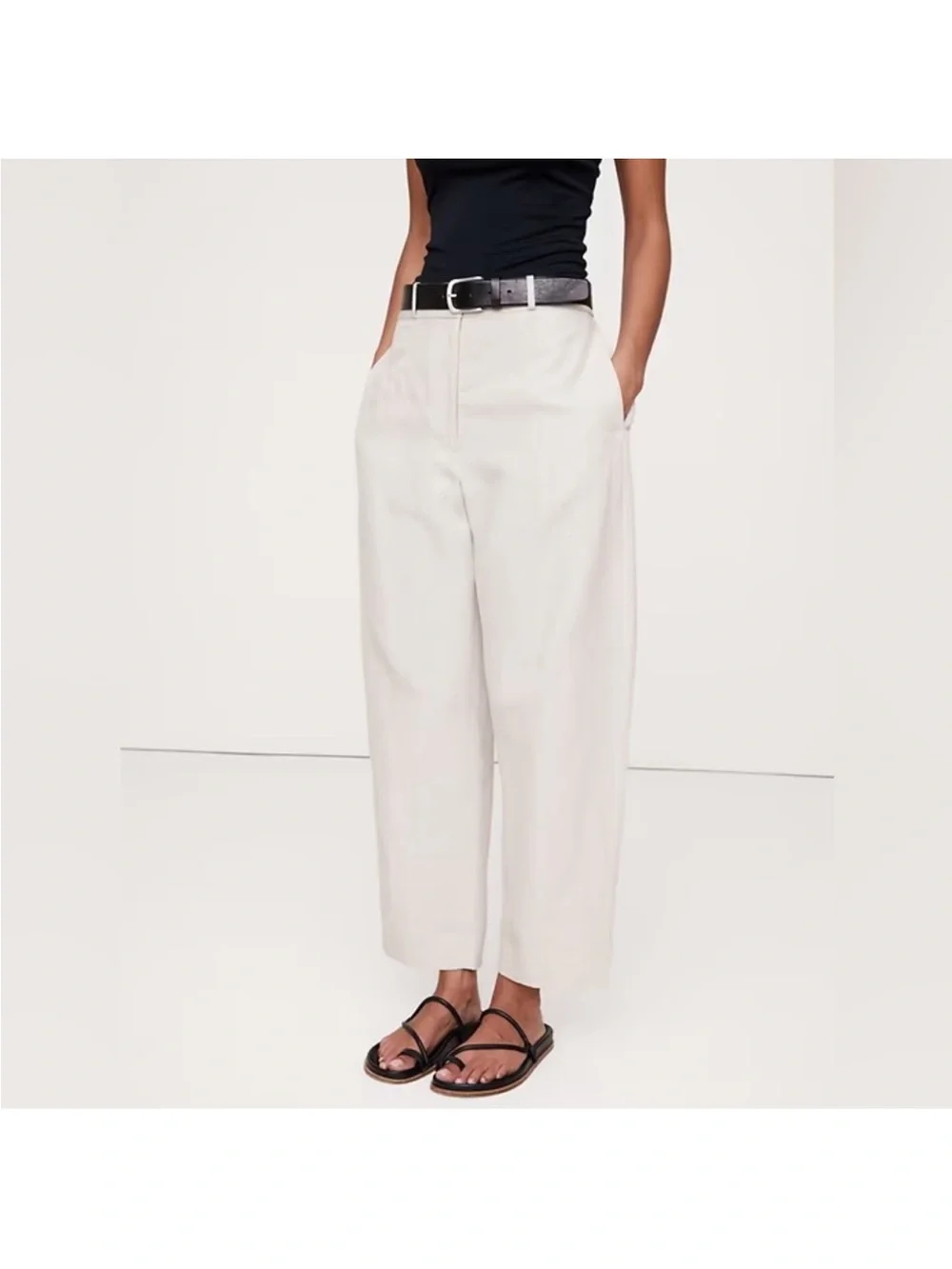 NWT! Banana Republic Cream High-Rise Barrel Tencel-Linen Pant - 713482 🗺️1️⃣